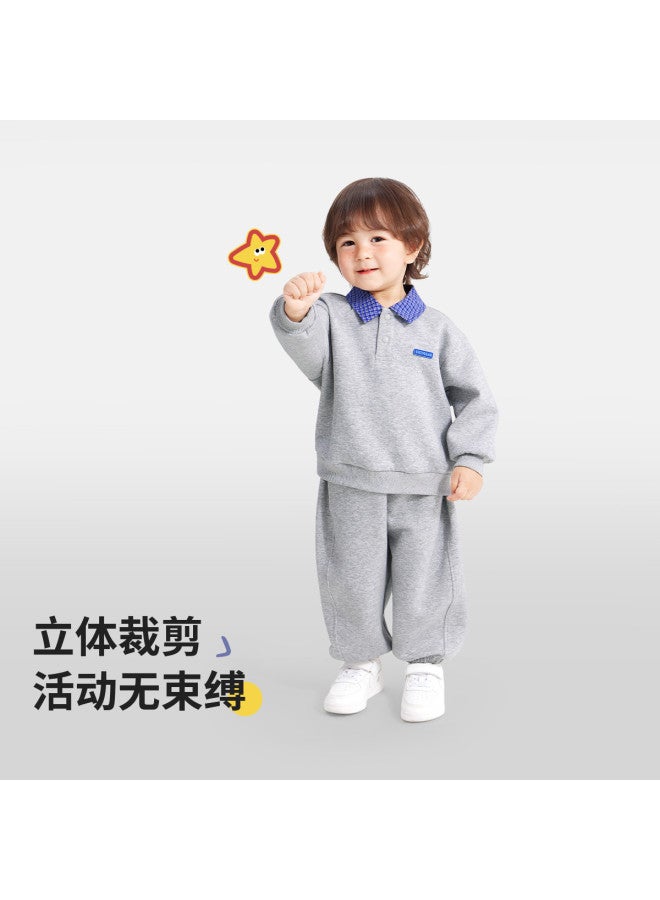 Baby Autumn Outfit Set Boys' Hoodie Children's Fake Two-piece Campus Polo Shirt Girls' Clothing - Image 3